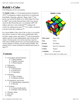 Rubik's Cube - Wikipedia, the Free Encyclopedia 5/11/11 6:47 PM Rubik's Cube from Wikipedia, the Free Encyclopedia