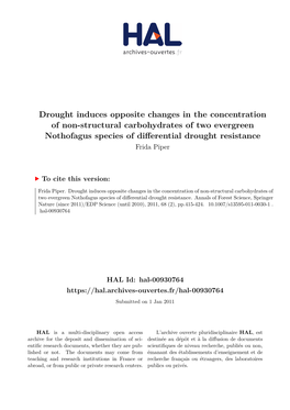 Drought Induces Opposite Changes in the Concentration of Non-Structural