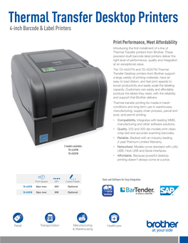 Thermal Transfer Desktop Printers 4-Inch Barcode & Label Printers