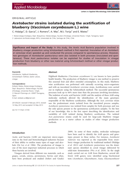 Acetobacter Strains Isolated During the Acetification of Blueberry