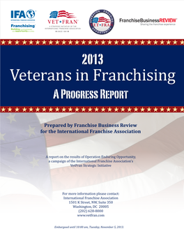 Veterans in Franchising Prepared by Franchise Business Review for the International Franchise Association