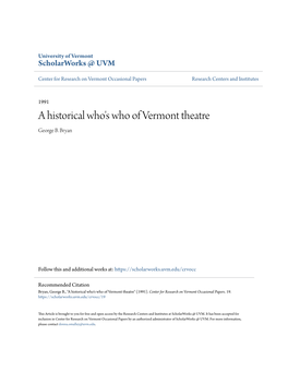 A Historical Who's Who of Vermont Theatre George B