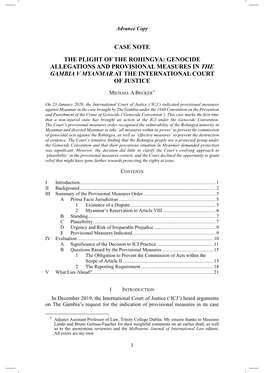 The Plight of the Rohingya: Genocide Allegations and Provisional Measures in the Gambia V Myanmar at the International Court of Justice