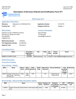 Description of Services Ordered and Certification Form 471 FCC