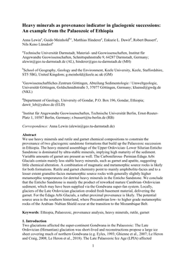 Heavy Minerals As Provenance Indicator in Glaciogenic Successions: an Example from the Palaeozoic of Ethiopia