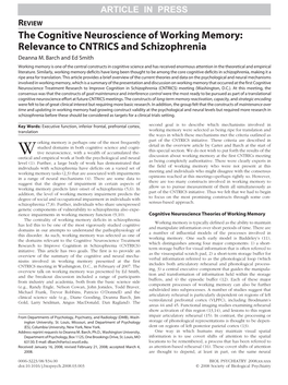 The Cognitive Neuroscience of Working Memory: Relevance to CNTRICS and Schizophrenia Deanna M