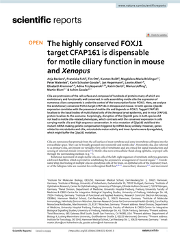 The Highly Conserved FOXJ1 Target CFAP161 Is Dispensable for Motile