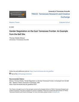 Gender Negotiation on the East Tennessee Frontier: an Example from the Bell Site