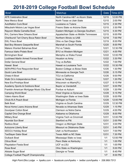 2018-2019 College Football Bowl Schedule