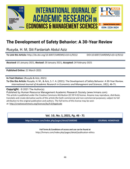 The Development of Safety Behavior: a 30-Year Review
