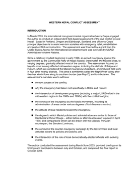 Western Nepal Conflict Assessment