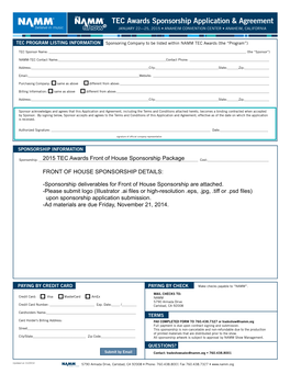 TEC Awards Sponsorship Application & Agreement