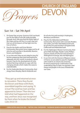 CHURCH of ENGLAND Prayers DEVON Sun 1St – Sat 7Th April