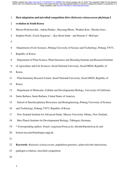 1 Host Adaptation and Microbial Competition Drive Ralstonia Solanacearum Phylotype I