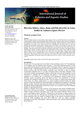 Riverine Fishery, Lakes, Dams and Fish Diversity in Water Bodies in Amhara