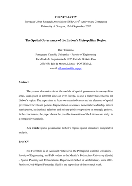 The Spatial Governance of the Lisbon's Metropolitan Region