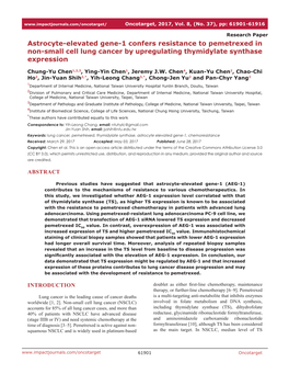 Astrocyte-Elevated Gene-1 Confers Resistance to Pemetrexed in Non-Small Cell Lung Cancer by Upregulating Thymidylate Synthase Expression