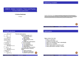 CS6013 - Modern Compilers: Theory and Practise Overview of Different Optimizations