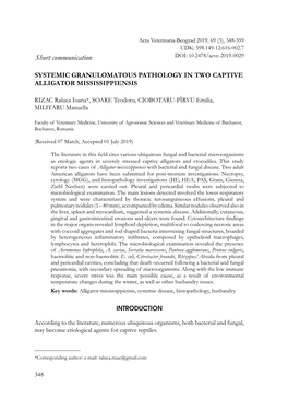 Systemic Granulomatous Pathology in Two Captive Alligator Mississippiensis