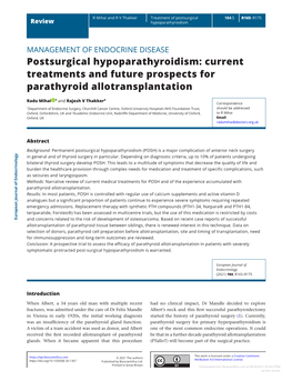 Postsurgical Hypoparathyroidism: Current Treatments and Future