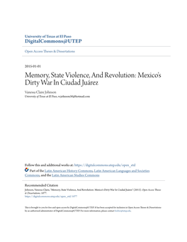 Mexico's Dirty War in Ciudad Juárez Vanessa Claire Johnson University of Texas at El Paso, Vcjohnson30@Hotmail.Com