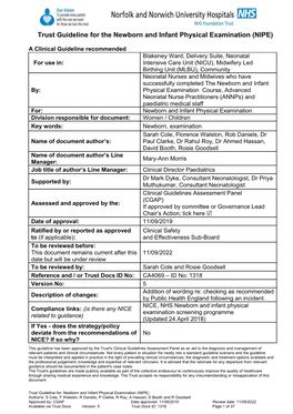 Trust Guideline for the Newborn and Infant Physical Examination (NIPE)