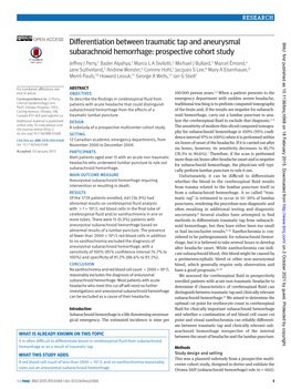 Differentiation Between Traumatic Tap and Aneurysmal BMJ: First Published As 10.1136/Bmj.H568 on 18 February 2015