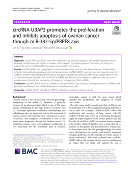 Circrna-UBAP2 Promotes the Proliferation and Inhibits Apoptosis of Ovarian Cancer Though Mir-382-5P/PRPF8 Axis