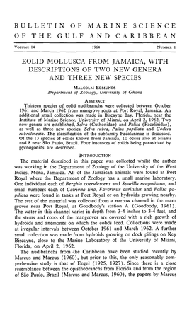 Eolid Mollusca from Jamaica, with Descriptions of Two New Genera and Three New Species