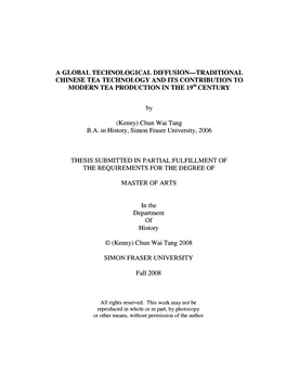 A GLOBAL TECHNOLOGICAL DIFFUSION-TRADITIONAL CHINESE TEA TECHNOLOGY and ITS CONTRIBUTION to MODERN TEA PRODUCTION in the 19Th CENTURY