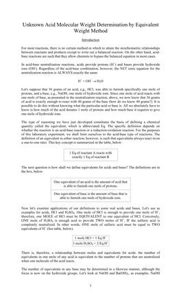 Unknown Acid Molecular Weight Determination by Equivalent Weight Method