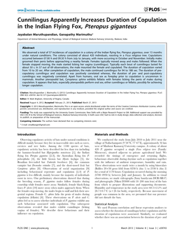 Cunnilingus Apparently Increases Duration of Copulation in the Indian Flying Fox, Pteropus Giganteus