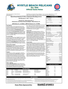 Myrtle Beach Pelicans (17-20) Vs. Charleston Riverdogs (23-13) Vs