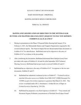 NUNAVUT IMPACT REVIEW BOARD MARY RIVER PHASE 2 PROPOSAL BAFFINLAND IRON MINES CORPORATION NIRB File. No. 08MN053 BAFFINLAND's