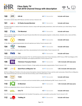 Fibre Optic TV Fall 2018 Channel Lineup with Description