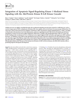 Integration of Apoptosis Signal-Regulating Kinase 1-Mediated Stress Signaling with the Akt/Protein Kinase B-I␬B Kinase Cascade