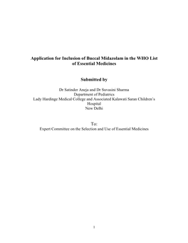 Application for Inclusion of Buccal Midazolam in the WHO List of Essential Medicines