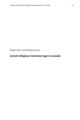 Jewish Religious Intermarriage in Canada 68 Robert Brym and Rhonda Lenton / Jewish Religious Intermarriage in Canada