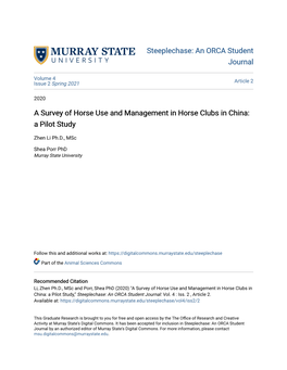 A Survey of Horse Use and Management in Horse Clubs in China: a Pilot Study