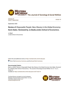 Review of Disposable People: New Slavery in the Global Economy. Kevin Bales. Reviewed by Jo Beall,London School of Economics