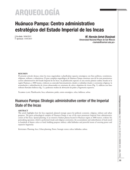ARQUEOLOGÍA Huánuco Pampa: Centro Administrativo Estratégico Del Estado Imperial De Los Incas
