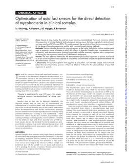 Optimisation of Acid Fast Smears for the Direct Detection of Mycobacteria in Clinical Samples S J Murray, a Barrett, J G Magee, R Freeman