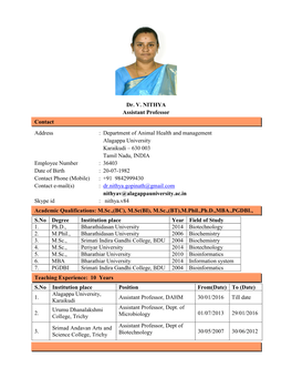 Dr. V. NITHYA Assistant Professor Contact