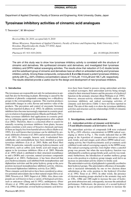 Tyrosinase Inhibitory Activities of Cinnamic Acid Analogues