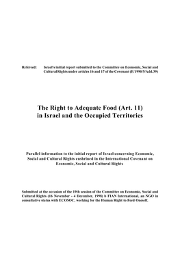 The Right to Adequate Food (Art. 11) in Israel and the Occupied Territories