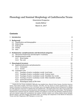 Phonology and Nominal Morphology of Cushillococha Ticuna Dissertation Prospectus Amalia Skilton * March 31, 2017