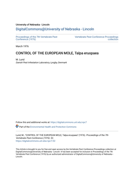 CONTROL of the EUROPEAN MOLE, Talpa Eruopaea