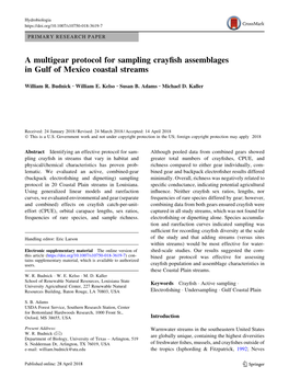 A Multigear Protocol for Sampling Crayfish Assemblages in Gulf of Mexico Coastal Streams