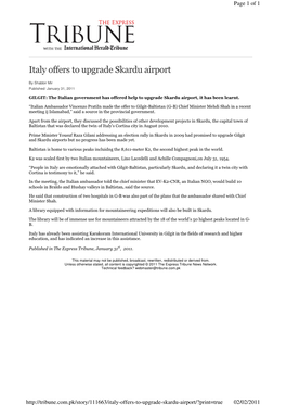 Italy Offers to Upgrade Skardu Airport
