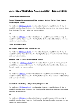 University of Strathclyde Accommodation - Transport Links